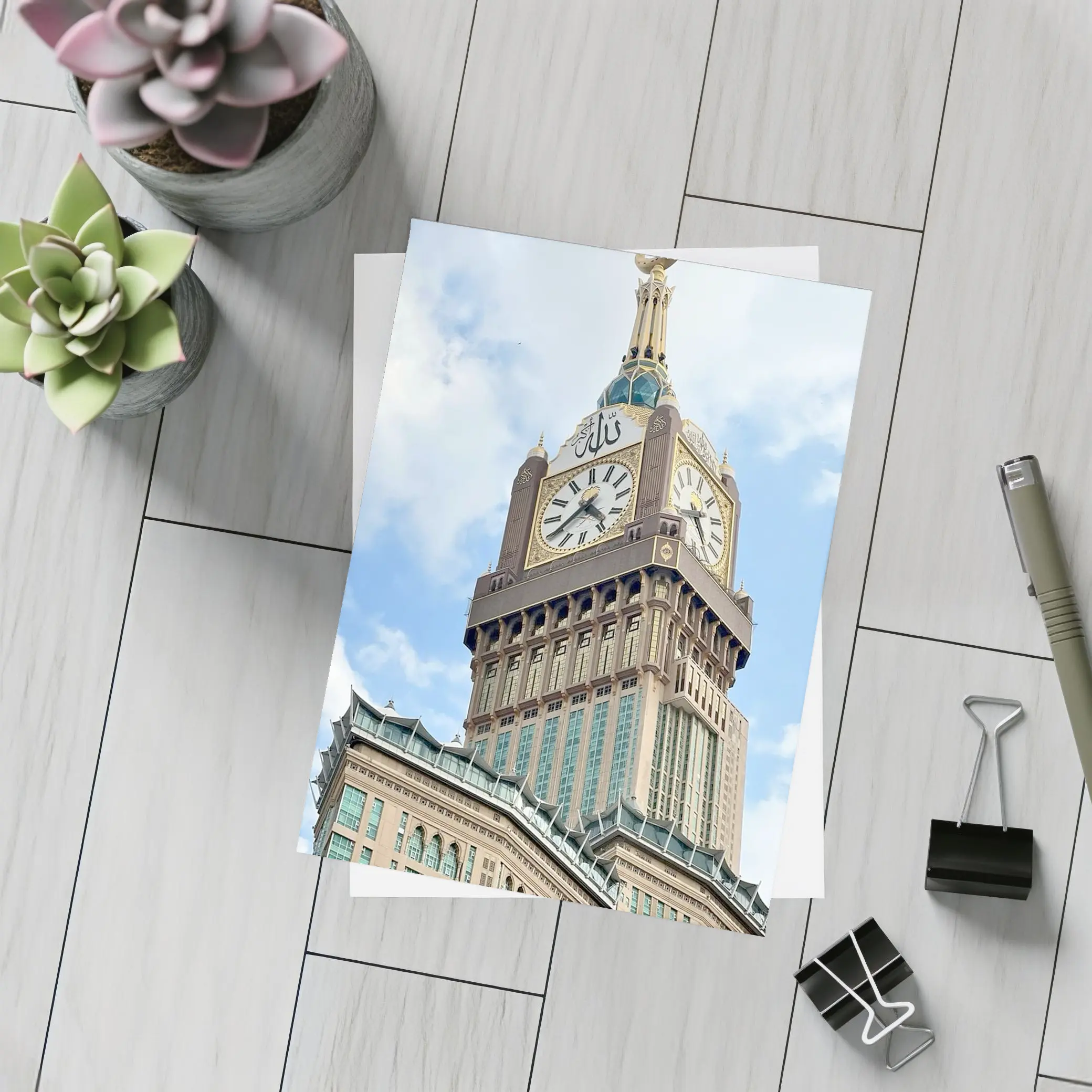 Makkah Clock Tower Islam Blue Sky – Postcards