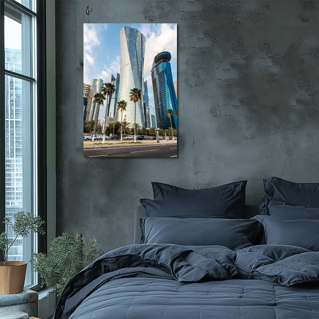 Doha Qatar Skyline Tower Palm Trees – Wall Art
