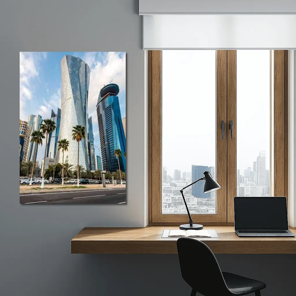 Doha Qatar Skyline Tower Palm Trees – Wall Art