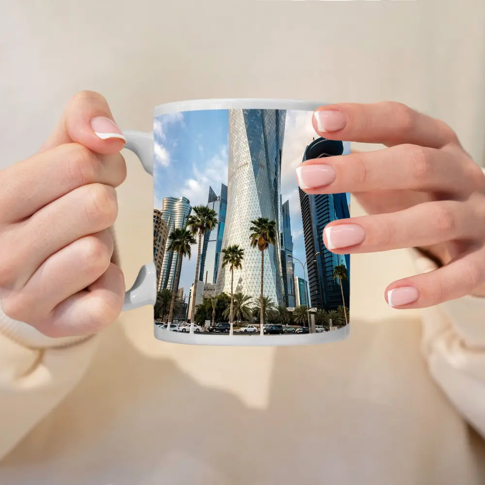 Doha Qatar Skyline Tower Palm Trees – Mugs