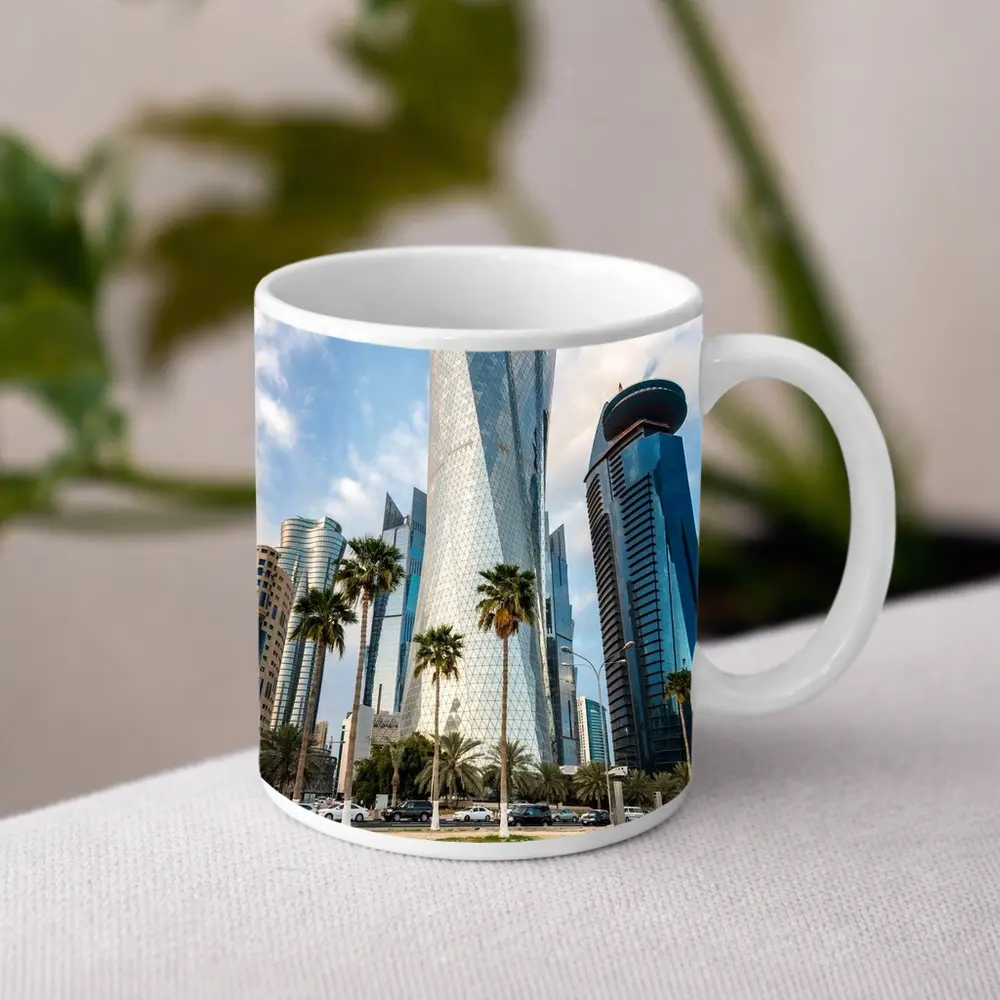 Doha Qatar Skyline Tower Palm Trees – Mugs