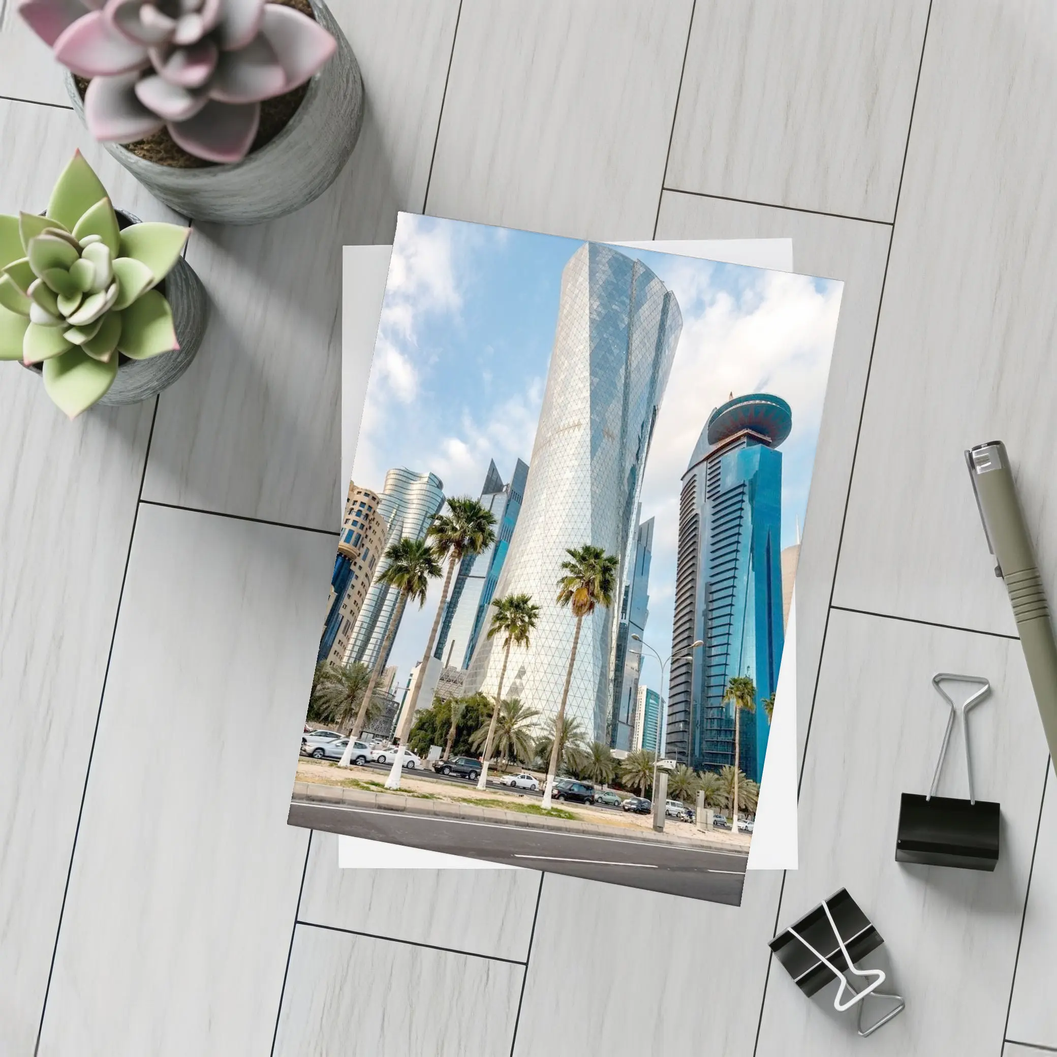 Doha Qatar Skyline Tower Palm Trees – Postcards