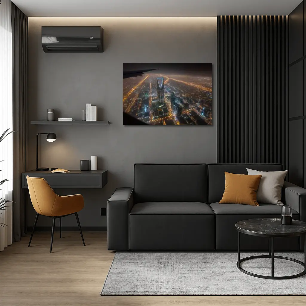 Riyadh Kingdom Tower Aerial Night City View – Wall Art
