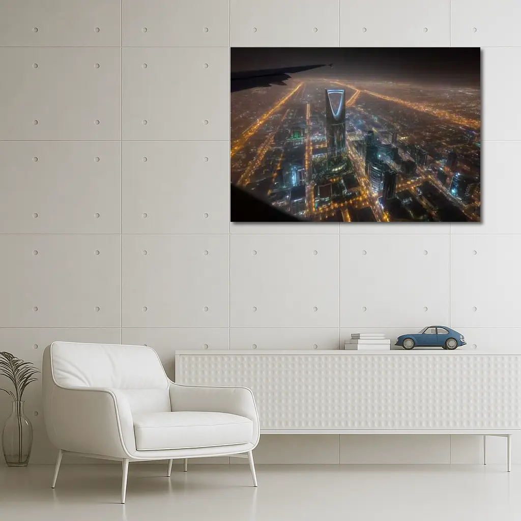 Riyadh Kingdom Tower Aerial Night City View – Wall Art