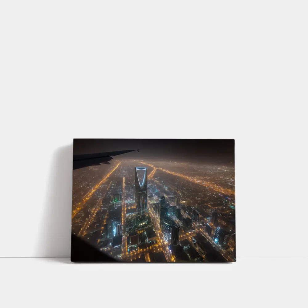 Riyadh Kingdom Tower Aerial Night City View – Wall Art