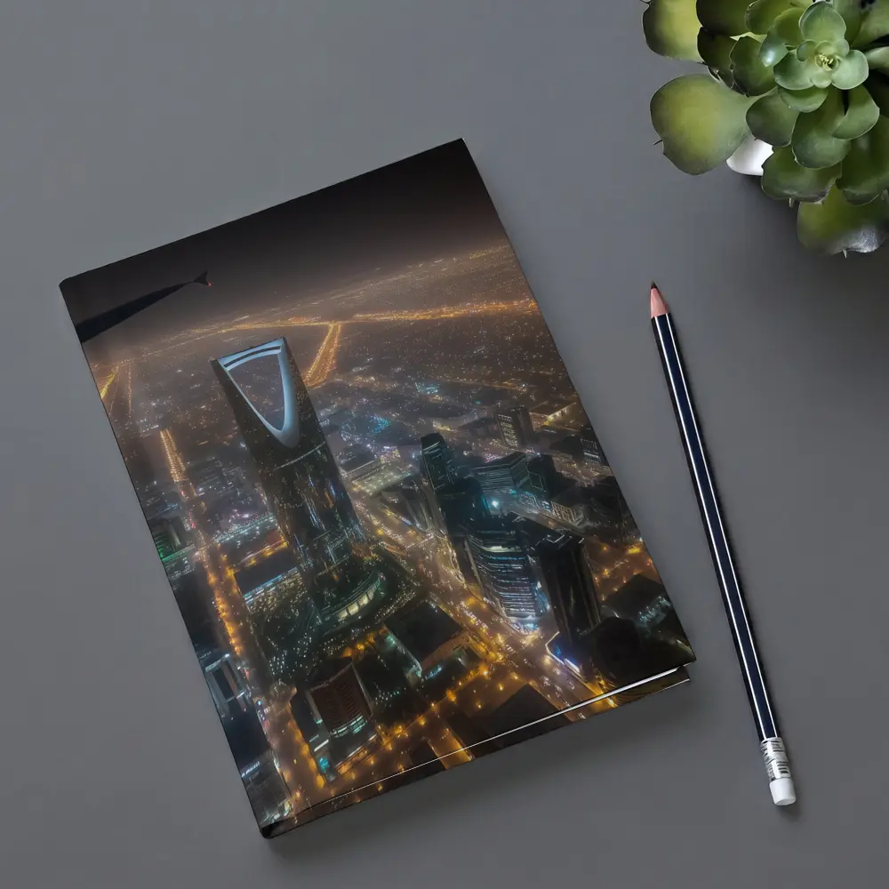 Riyadh Kingdom Tower Aerial Night City View – Notebooks