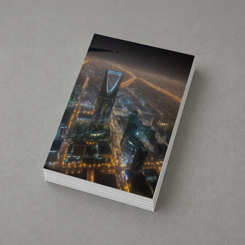 Riyadh Kingdom Tower Aerial Night City View – Postcards