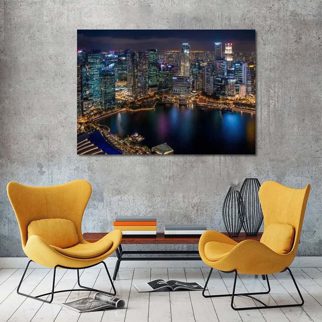 Singapore City Skyline Aerial Night View – Wall Art
