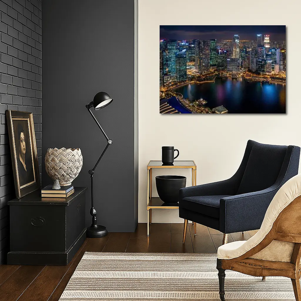 Singapore City Skyline Aerial Night View – Wall Art