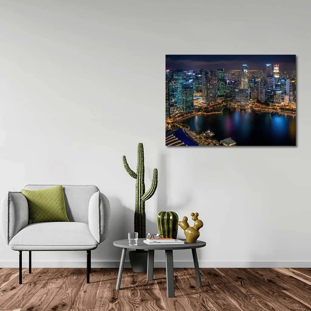 Singapore City Skyline Aerial Night View – Wall Art