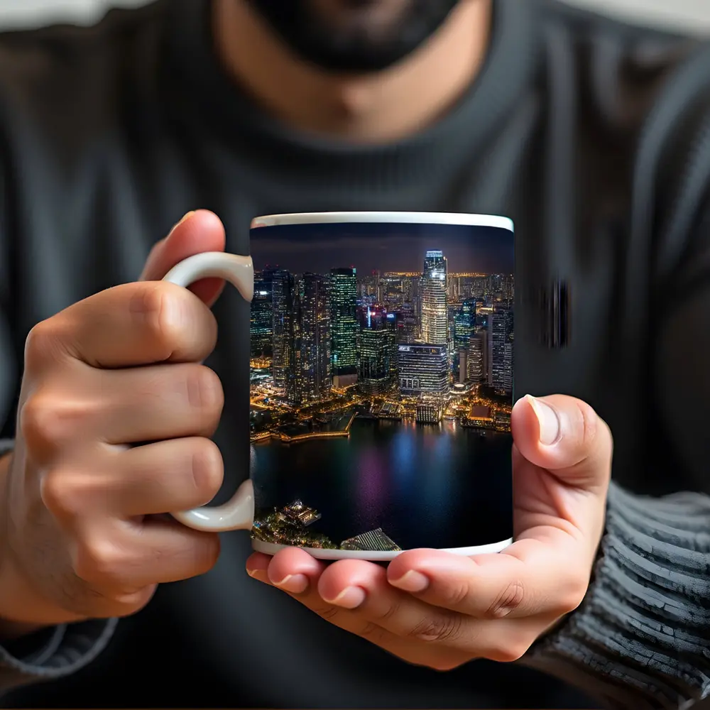 Singapore City Skyline Aerial Night View – Mugs