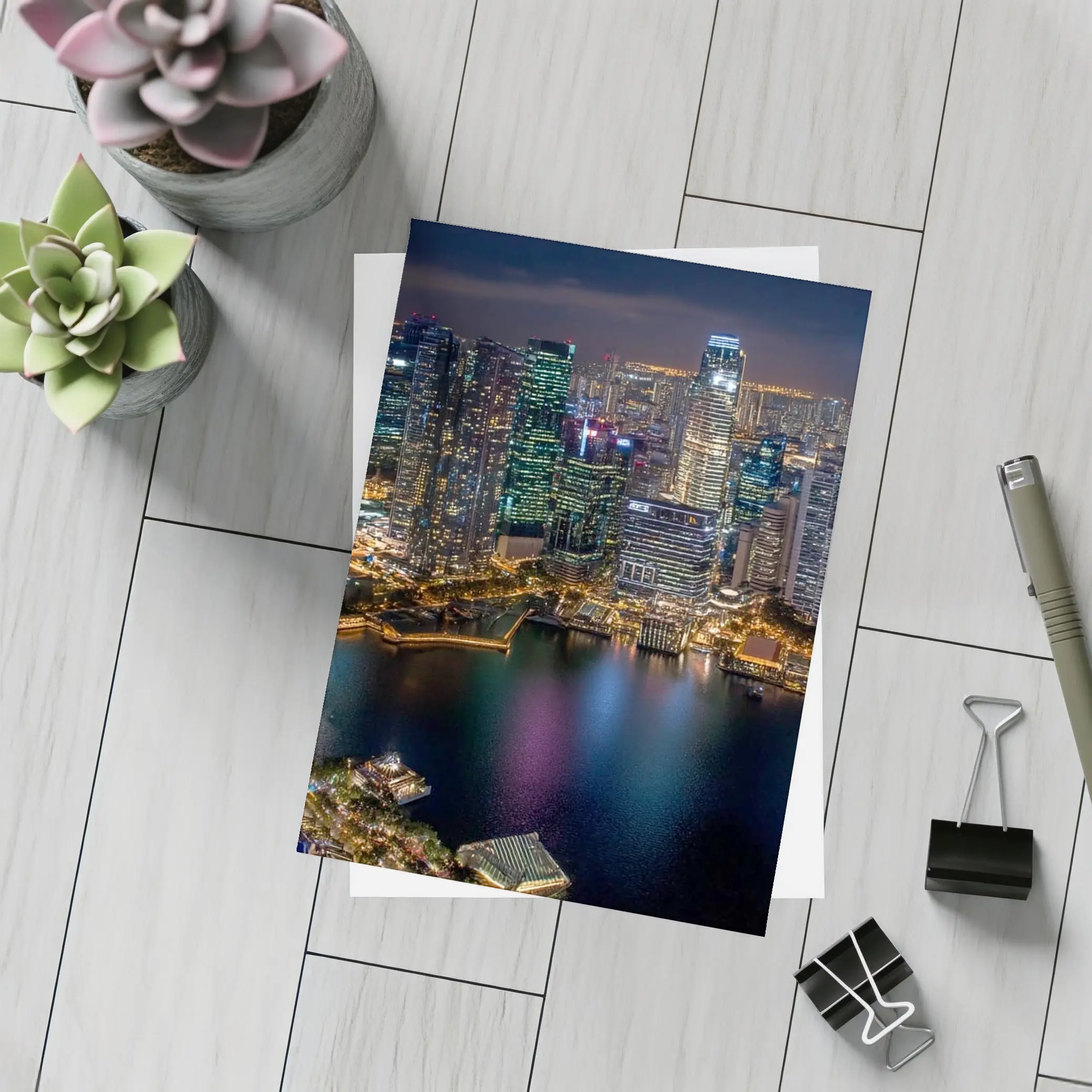 Singapore City Skyline Aerial Night View – Postcards