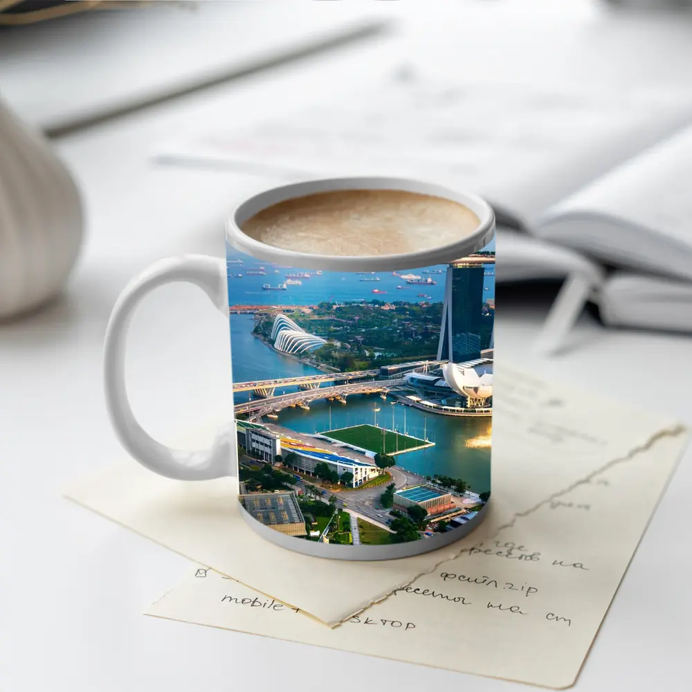 Singapore Marina Bay Skyline Aerial View – Mugs