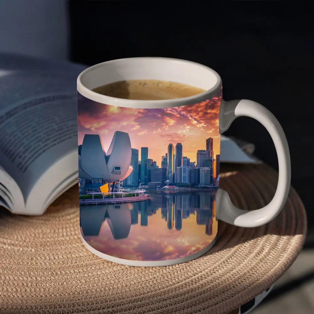 Singapore Marina Bay Skyline Sunset Reflection – Mugs