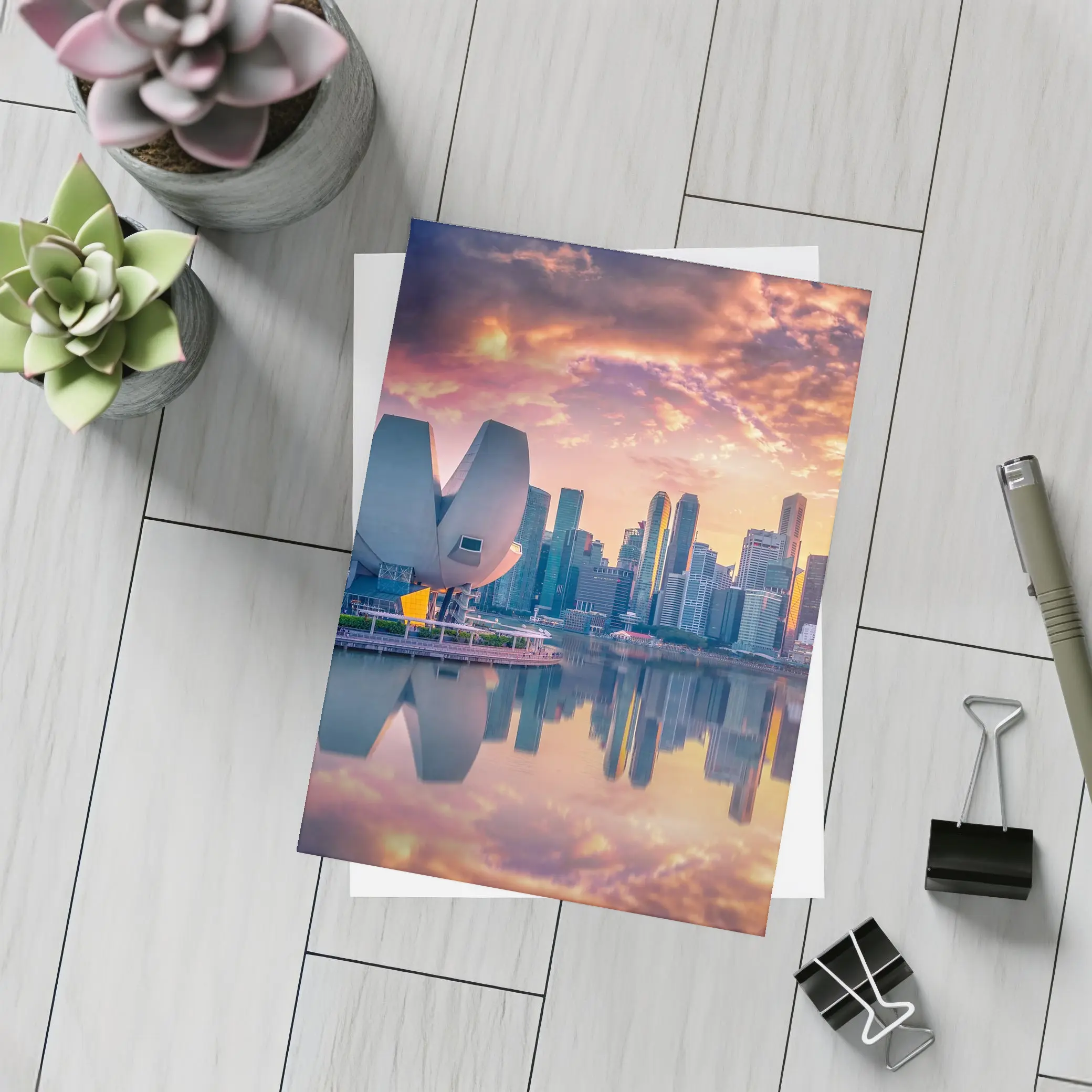 Singapore Marina Bay Skyline Sunset Reflection – Postcards