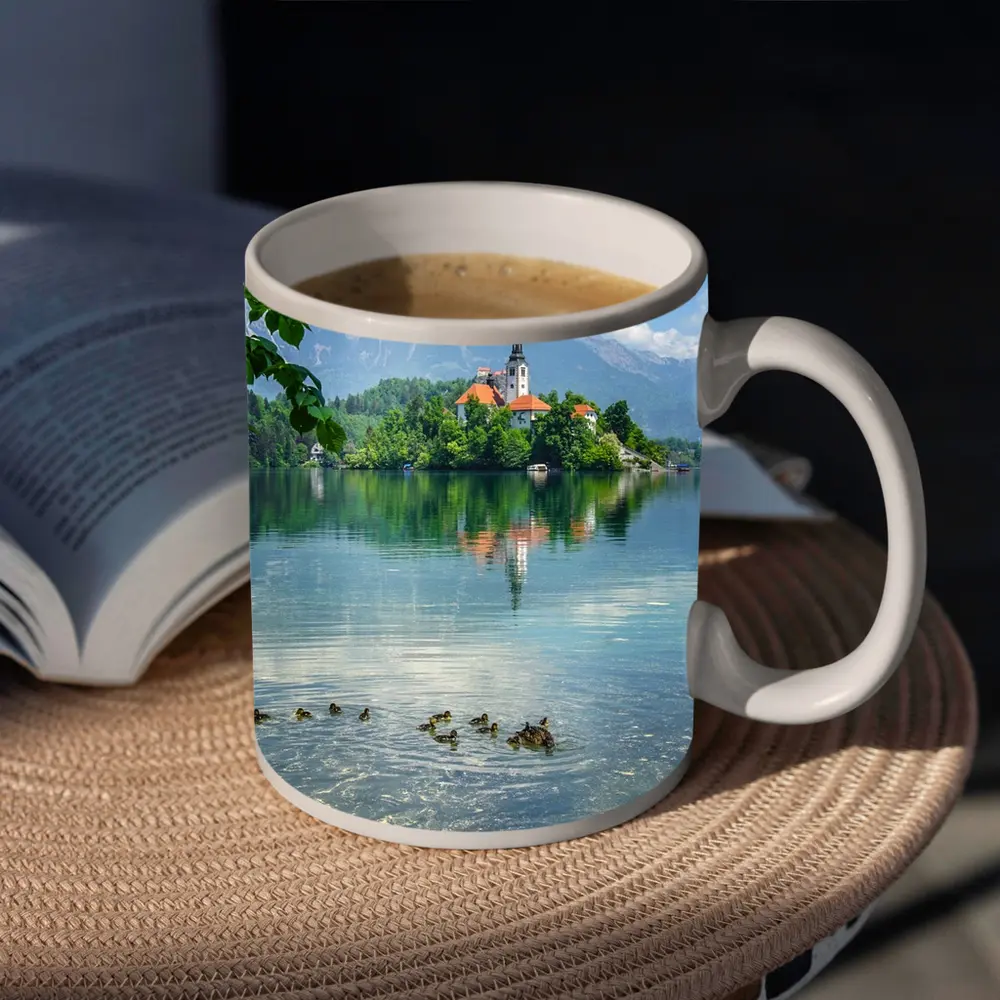 Lake Bled Island Church Slovenia Mountains – Mugs