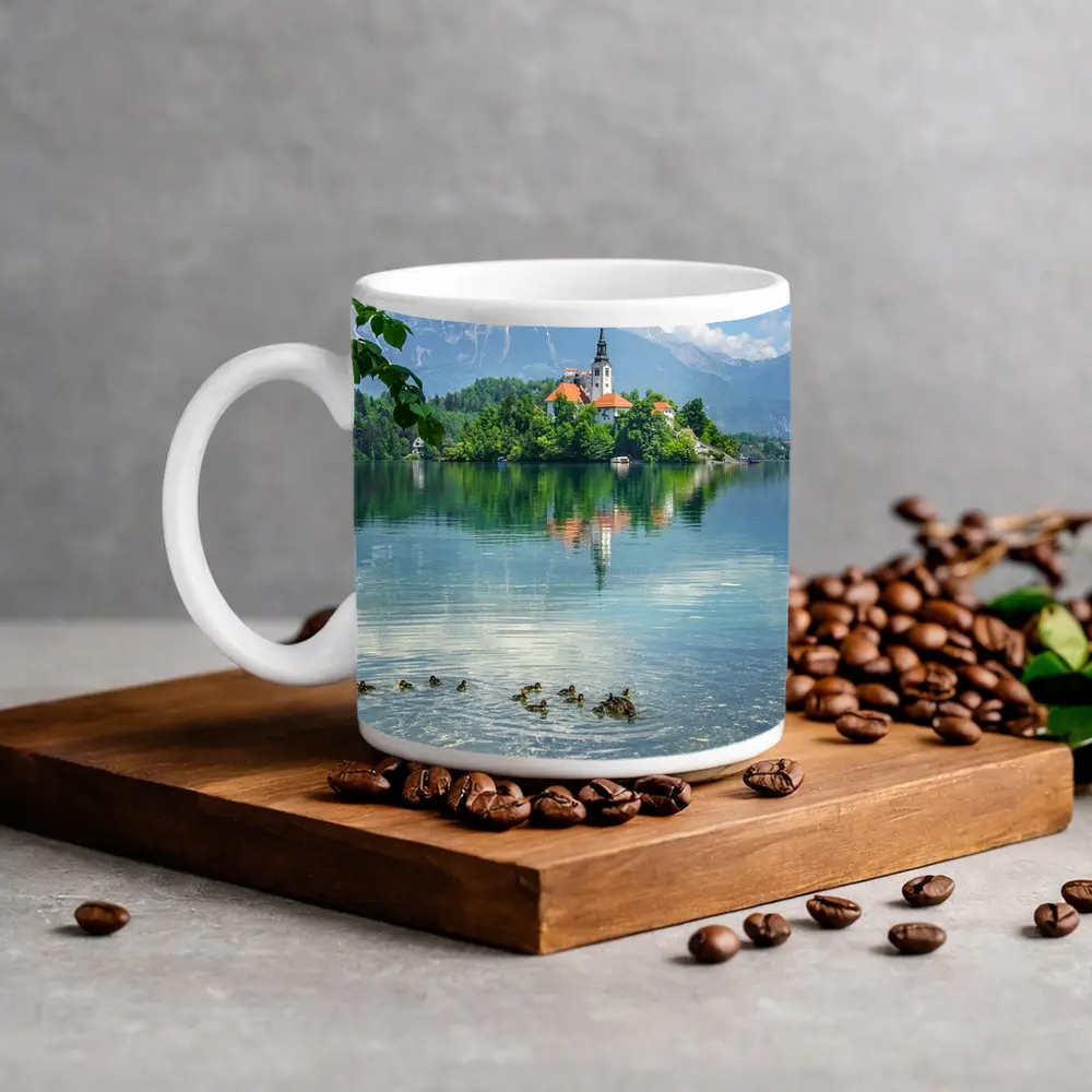 Lake Bled Island Church Slovenia Mountains – Mugs