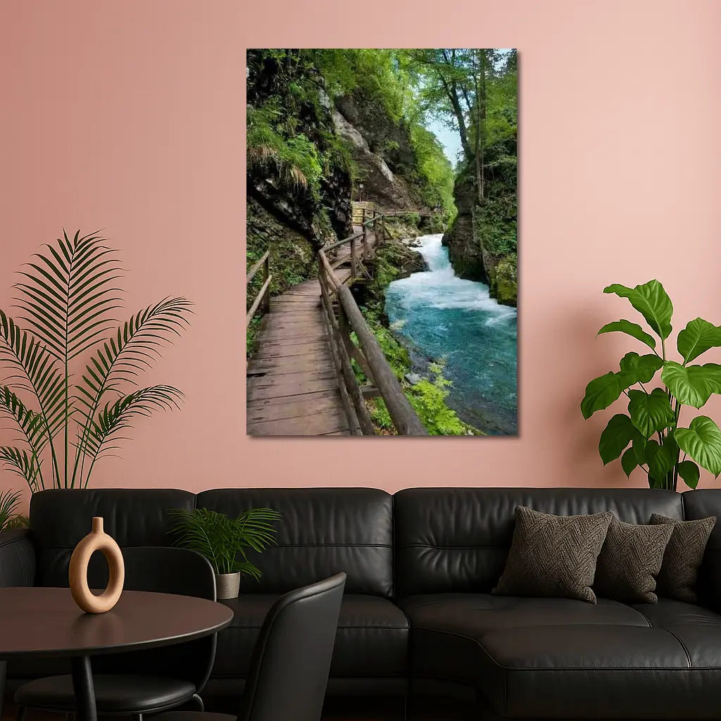 Wooden Boardwalk Canyon River Forest Path – Wall Art