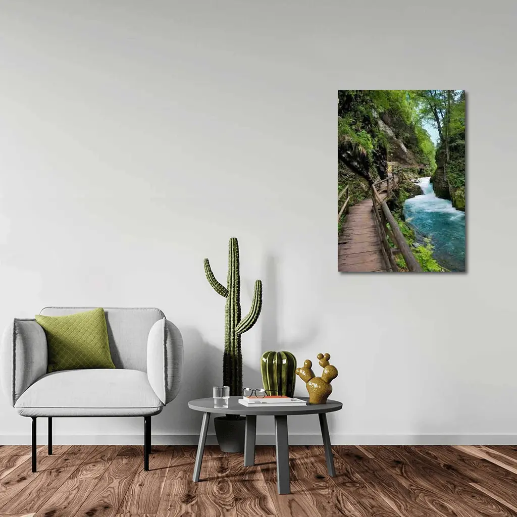 Wooden Boardwalk Canyon River Forest Path – Wall Art