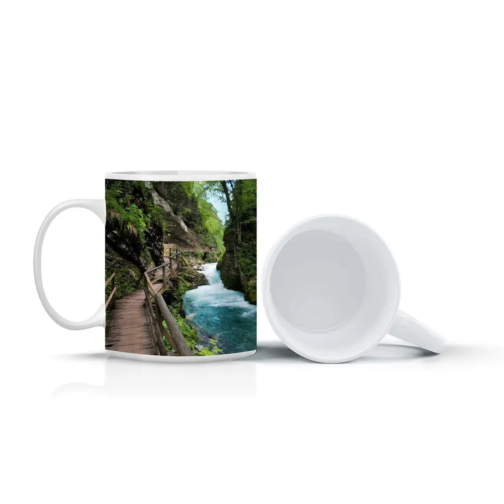 Wooden Boardwalk Canyon River Forest Path – Mugs
