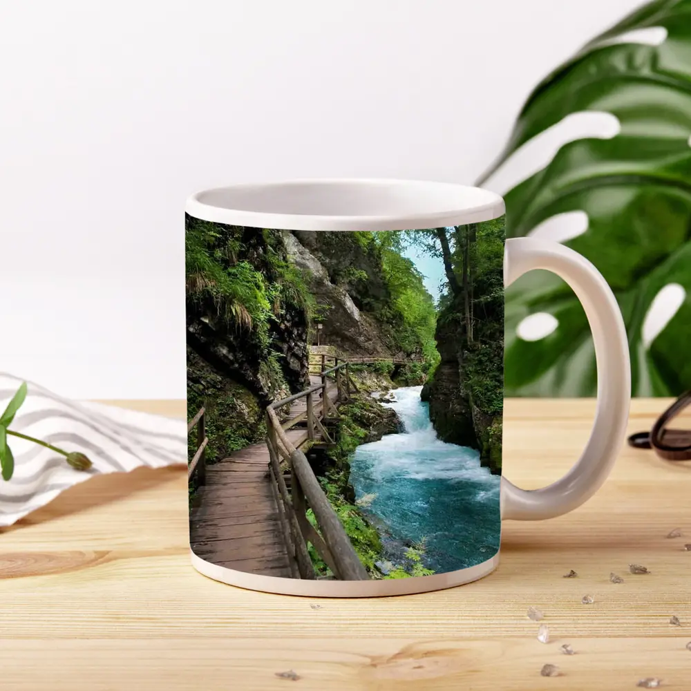 Wooden Boardwalk Canyon River Forest Path – Mugs