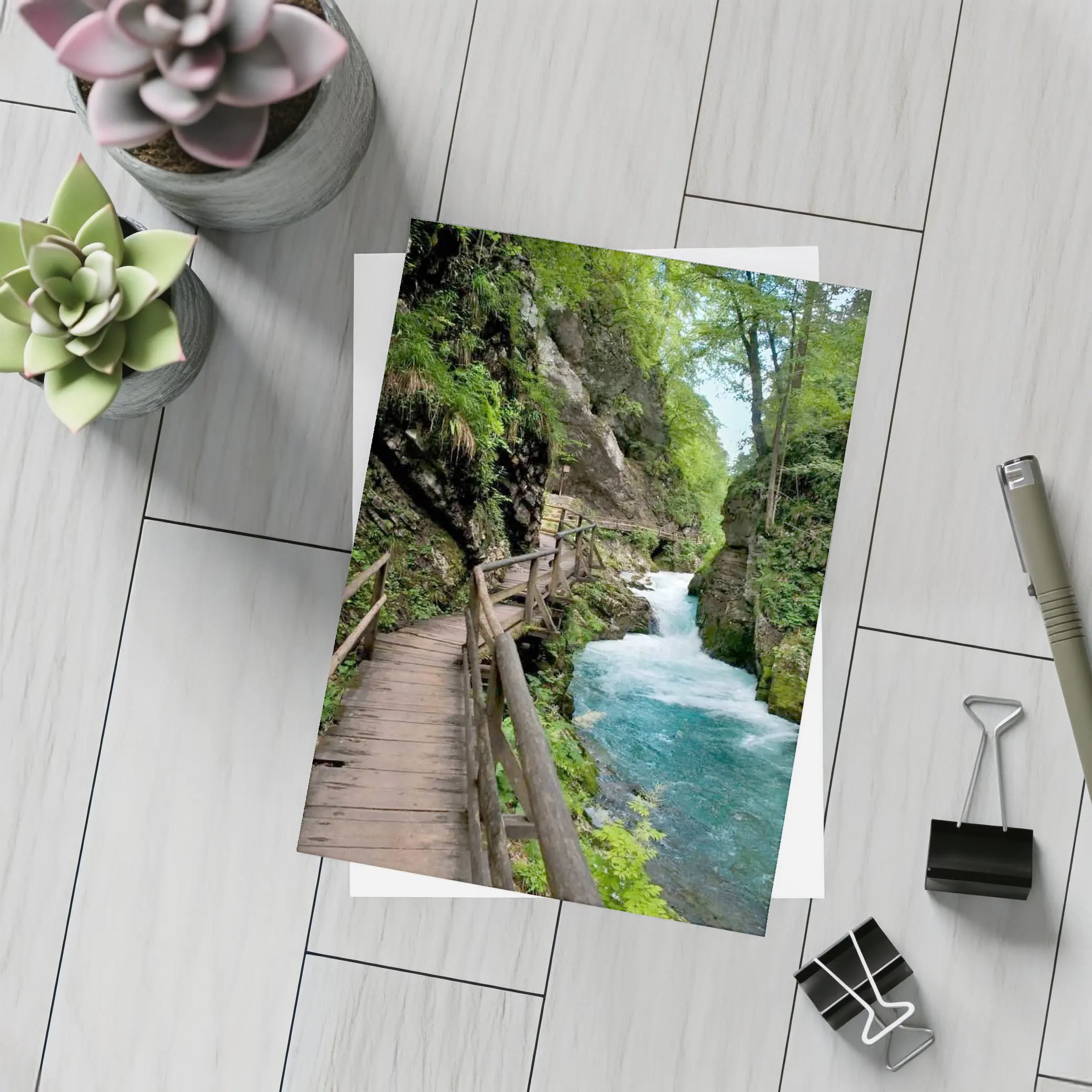 Wooden Boardwalk Canyon River Forest Path – Postcards