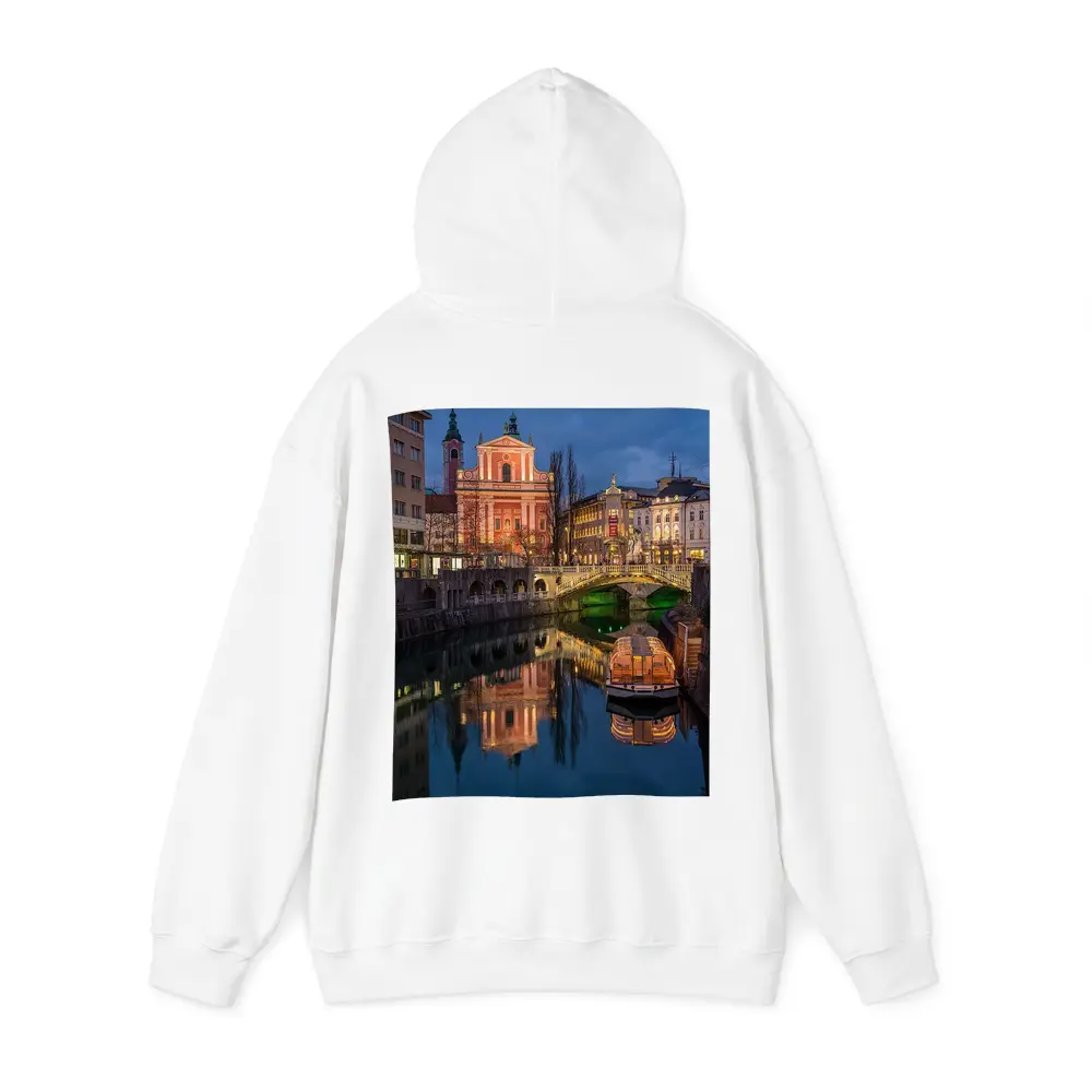 Ljubljana Slovenia Canal Church Night Reflection – Hoodies