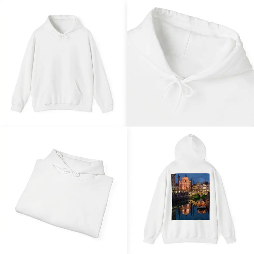 Ljubljana Slovenia Canal Church Night Reflection – Hoodies