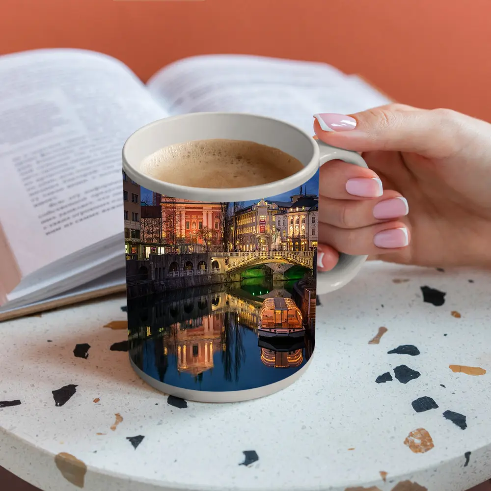 Ljubljana Slovenia Canal Church Night Reflection – Mugs