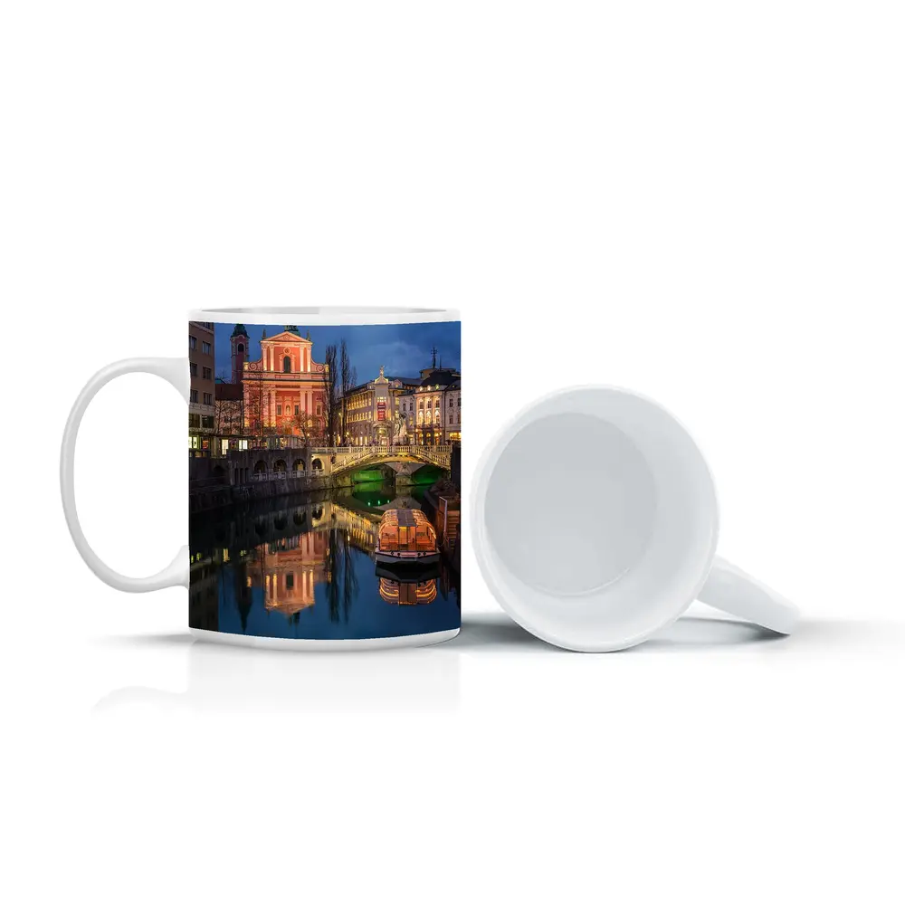 Ljubljana Slovenia Canal Church Night Reflection – Mugs