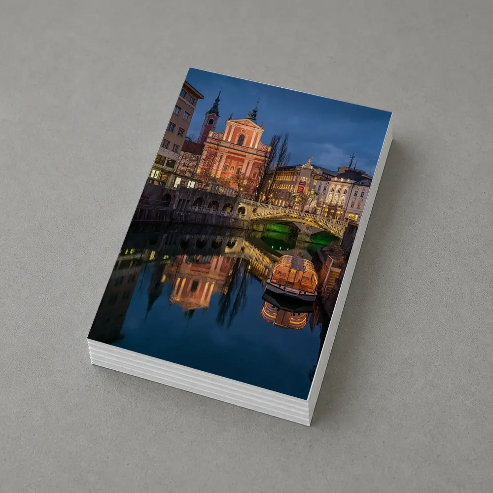 Ljubljana Slovenia Canal Church Night Reflection – Postcards