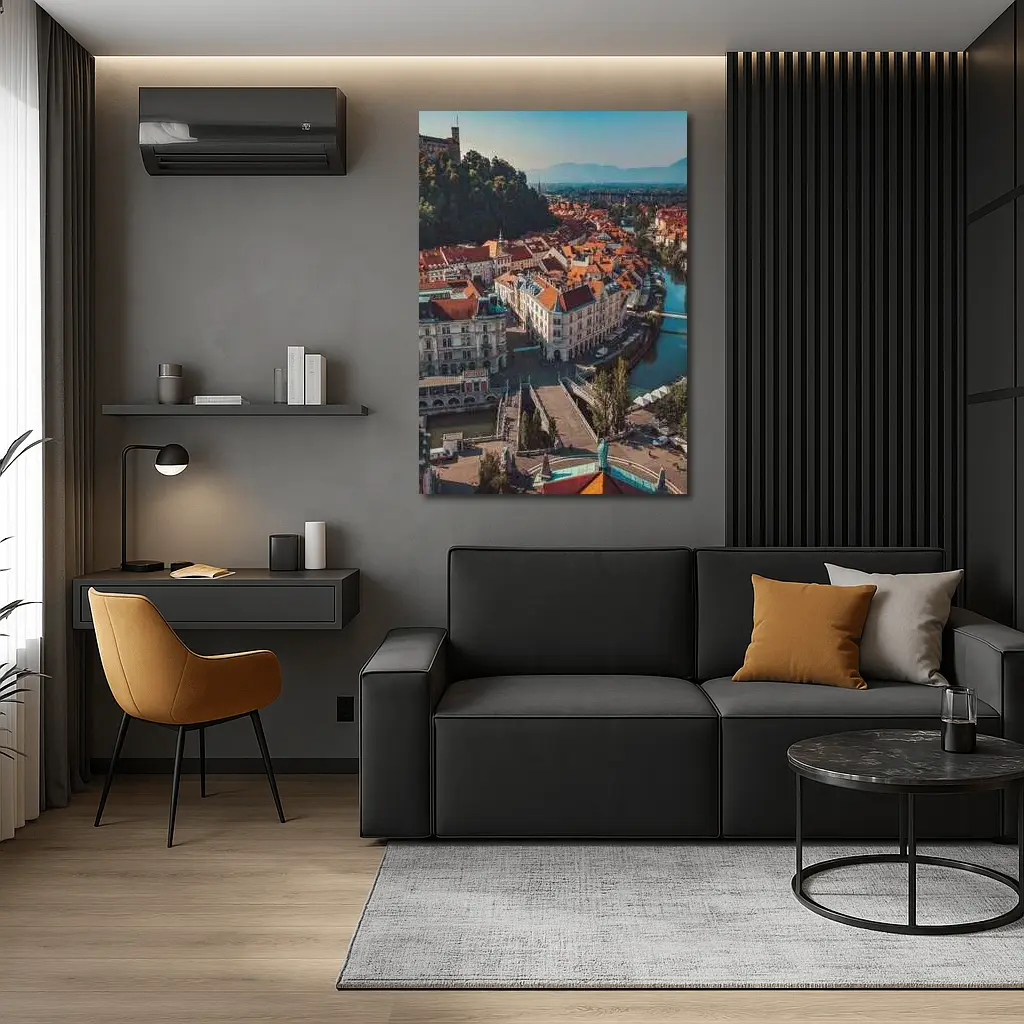 Ljubljana Old Town River Aerial View – Wall Art