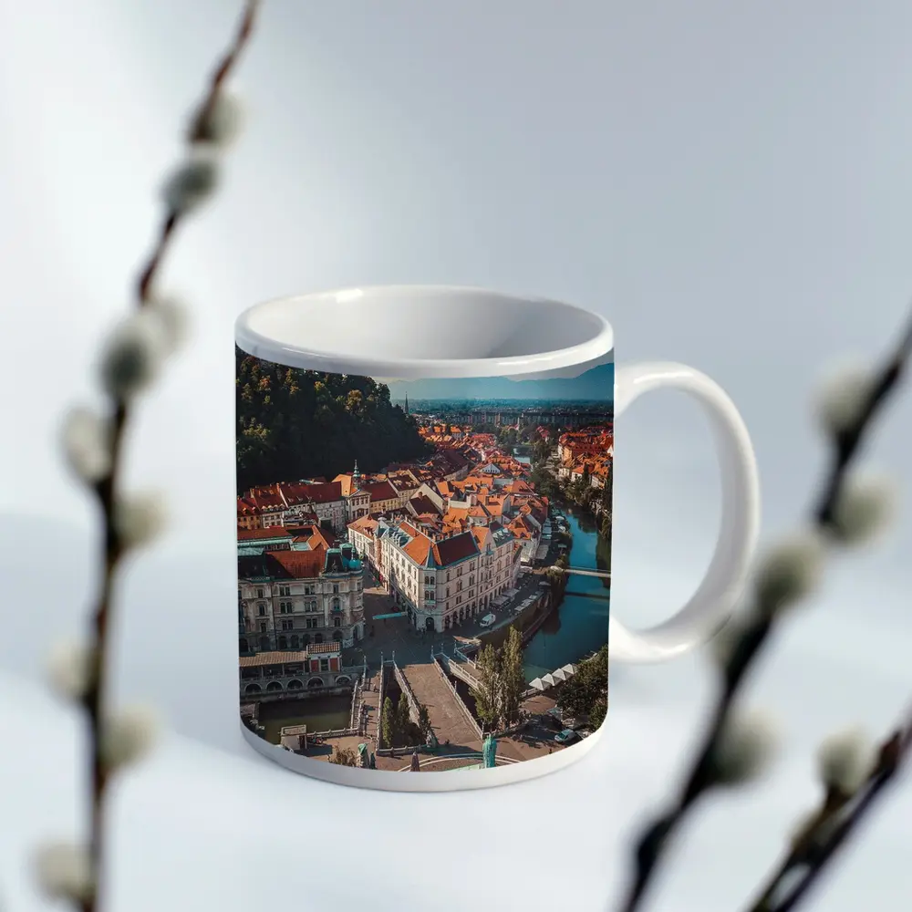 Ljubljana Old Town River Aerial View – Mugs