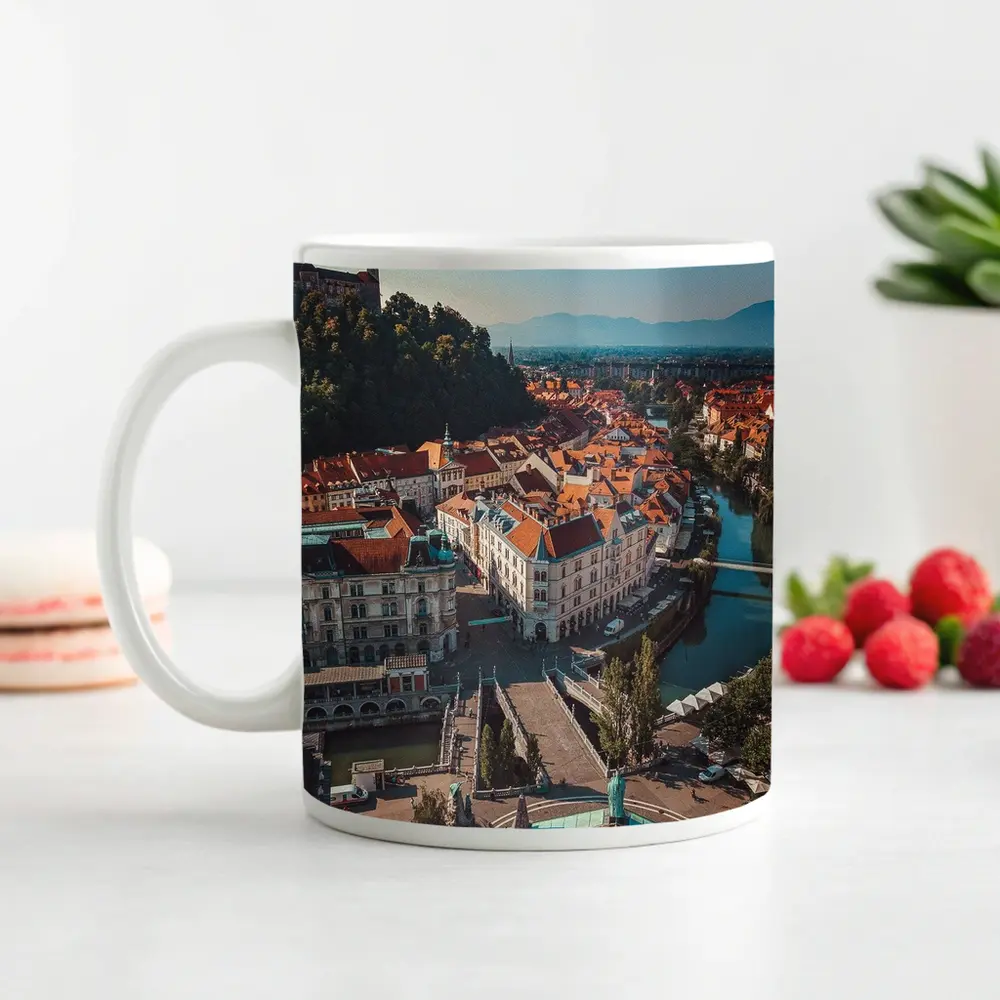 Ljubljana Old Town River Aerial View – Mugs