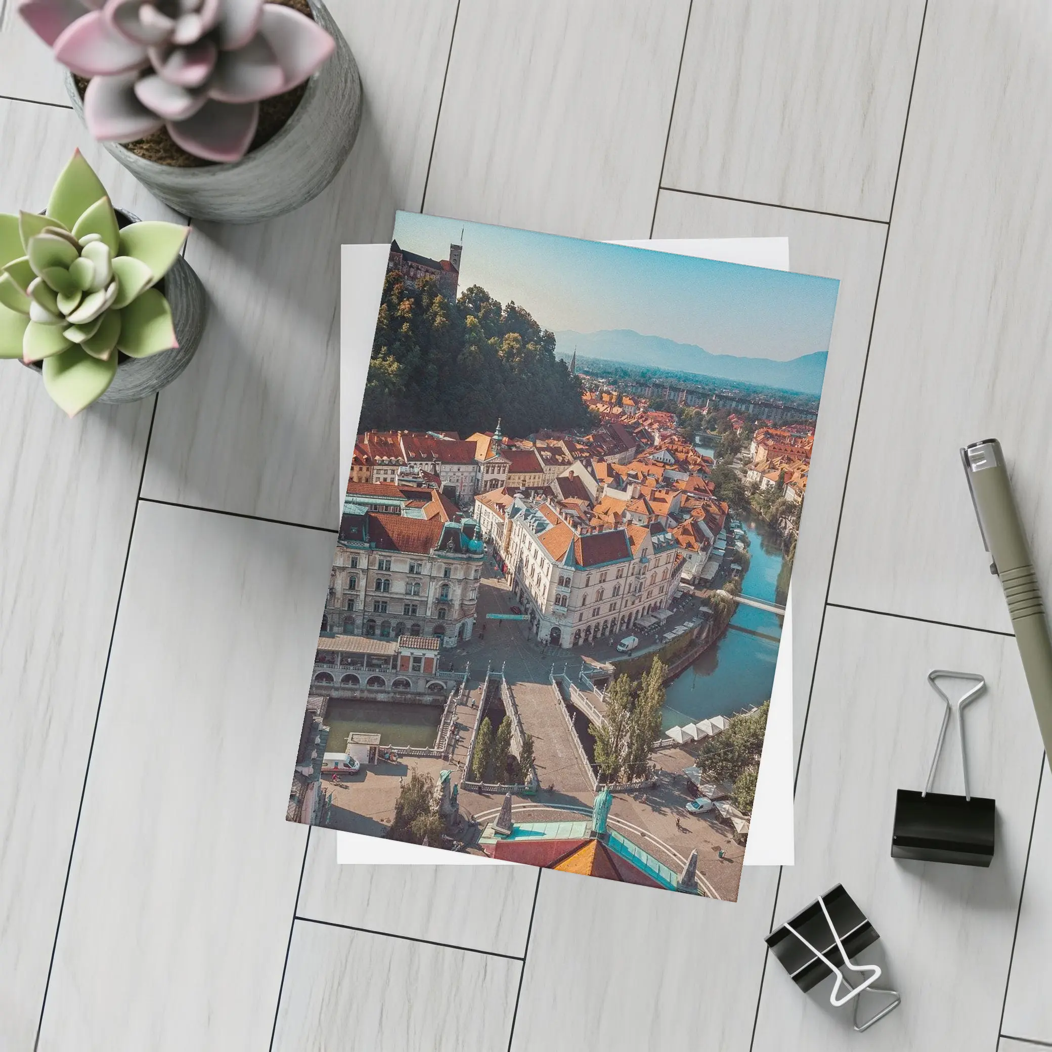 Ljubljana Old Town River Aerial View – Postcards