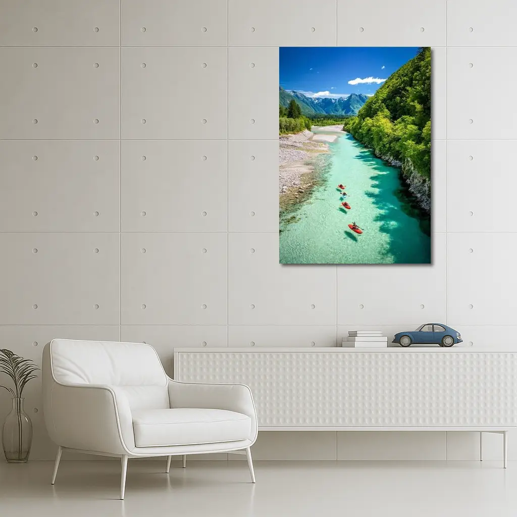 Kayakers on Clear Turquoise Mountain River – Wall Art