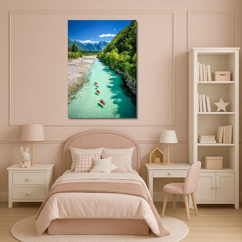 Kayakers on Clear Turquoise Mountain River – Wall Art
