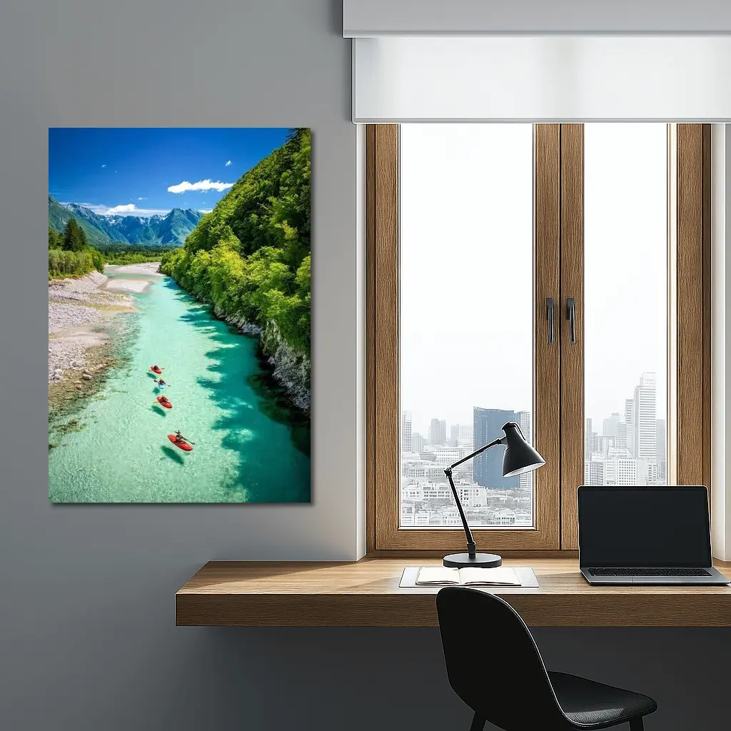 Kayakers on Clear Turquoise Mountain River – Wall Art
