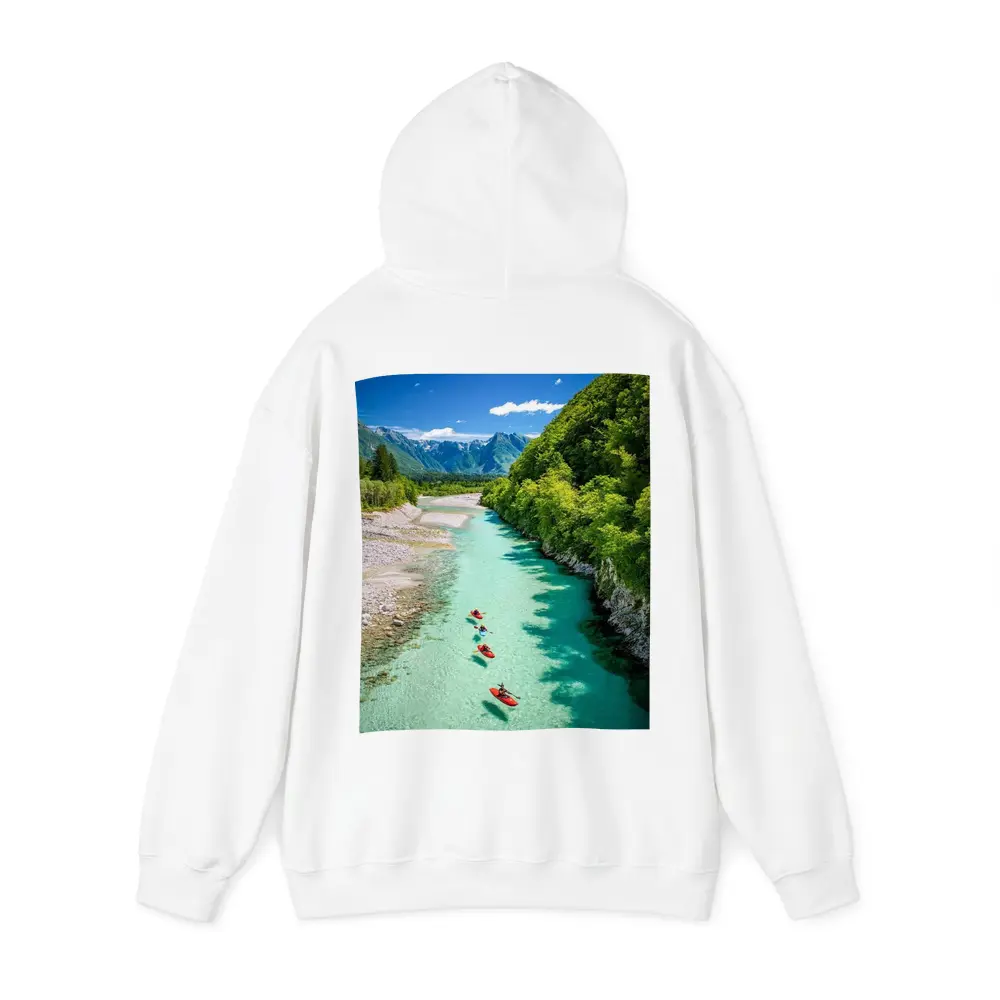 Kayakers on Clear Turquoise Mountain River – Hoodies