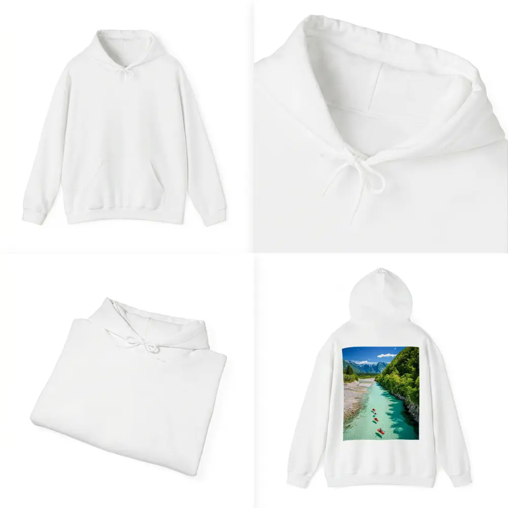 Kayakers on Clear Turquoise Mountain River – Hoodies