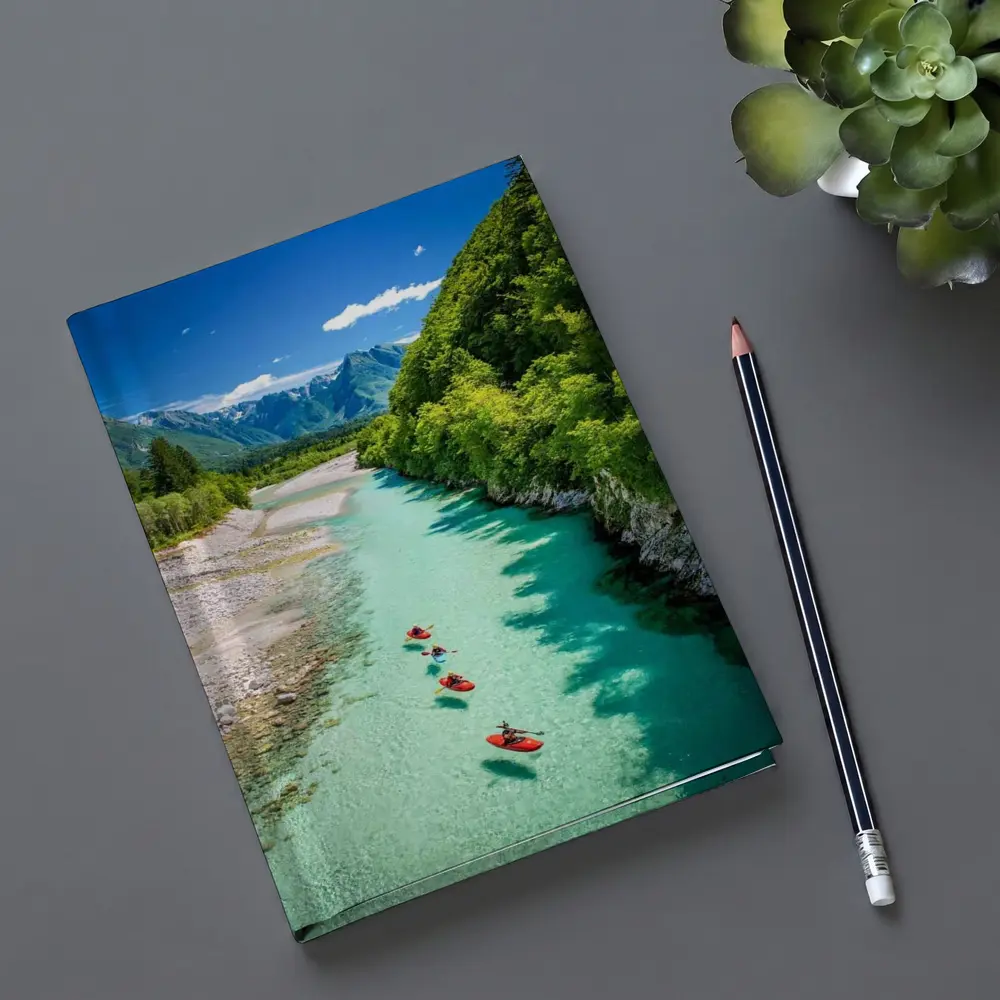 Kayakers on Clear Turquoise Mountain River – Notebooks