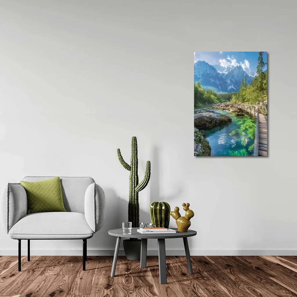 Alpine River Bridge Green Mountain Forest – Wall Art