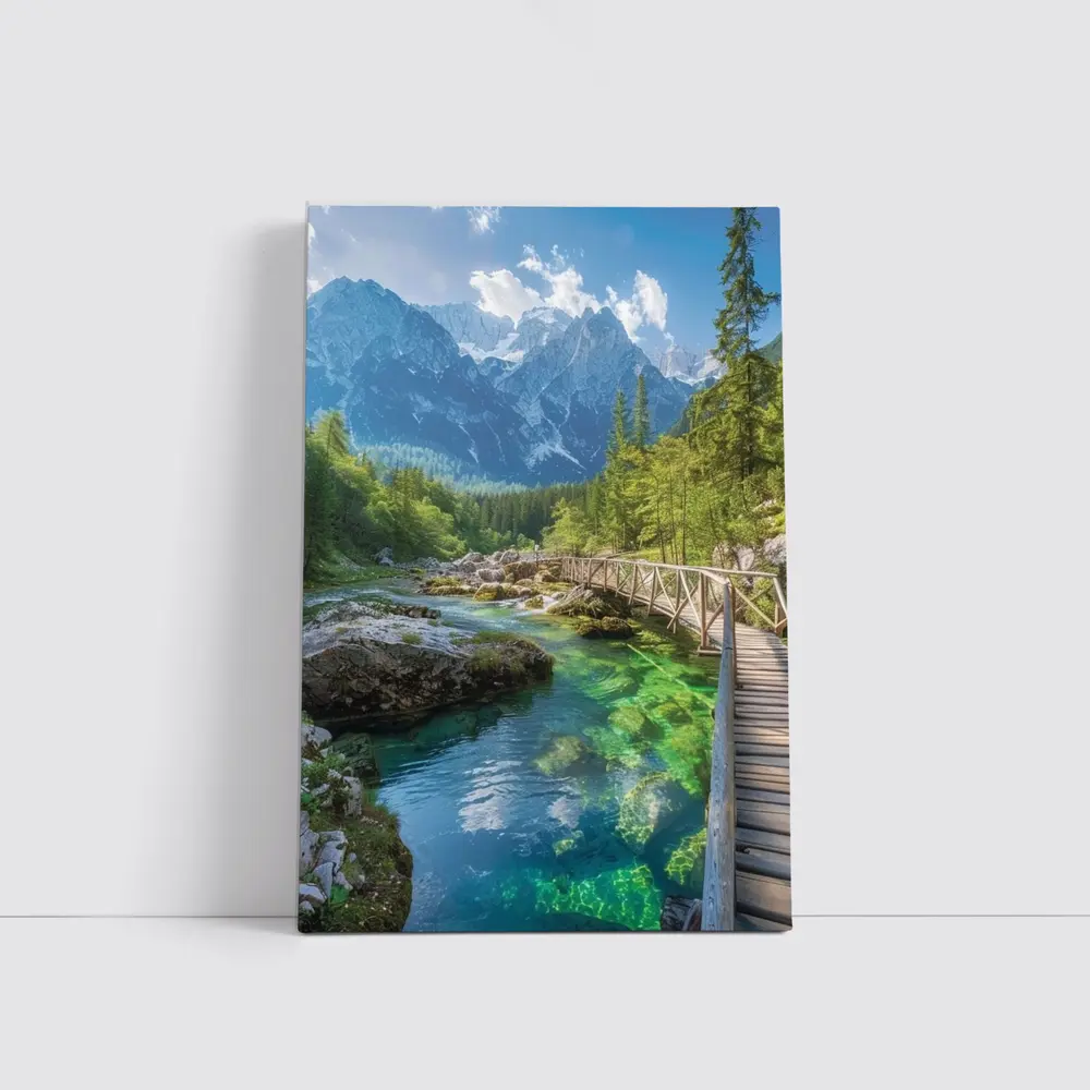 Alpine River Bridge Green Mountain Forest – Wall Art