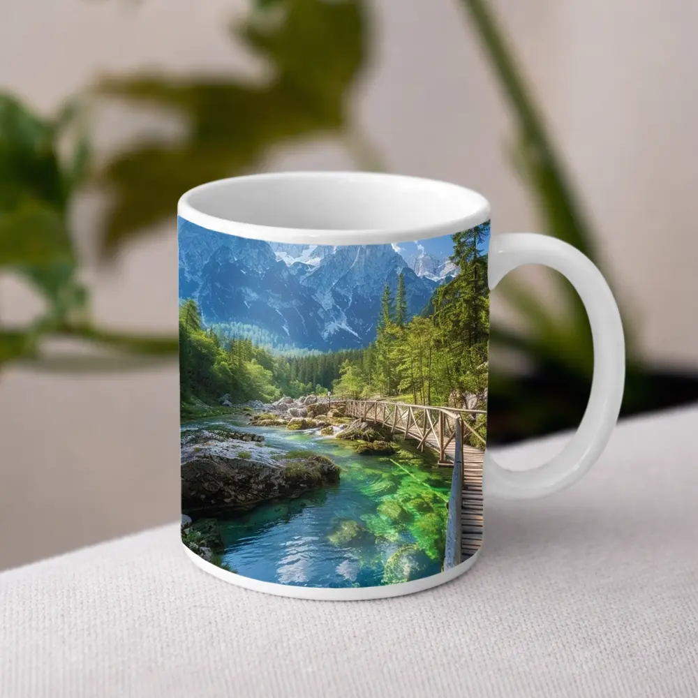 Alpine River Bridge Green Mountain Forest – Mugs
