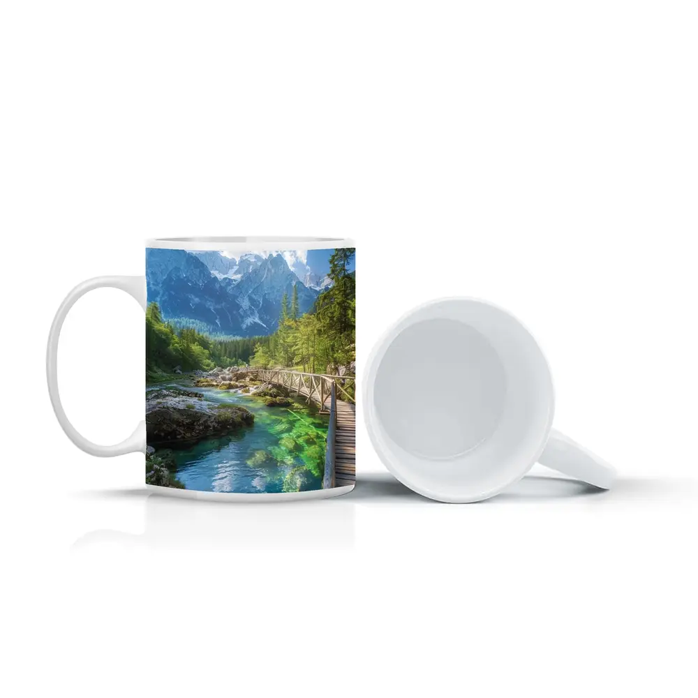 Alpine River Bridge Green Mountain Forest – Mugs
