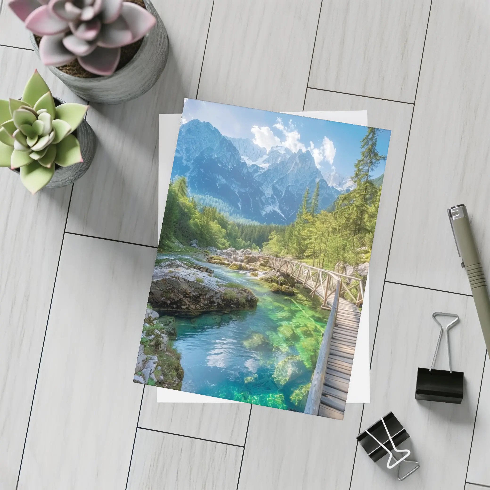 Alpine River Bridge Green Mountain Forest – Postcards