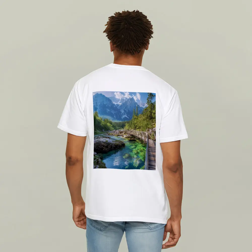 Alpine River Bridge Green Mountain Forest – T-Shirts