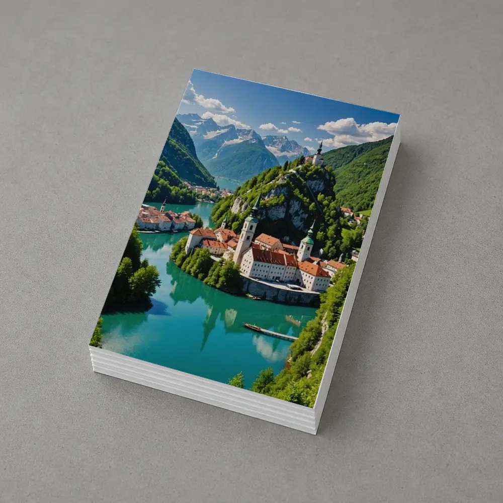 Alpine Monastery Town Turquoise River Mountains – Postcards