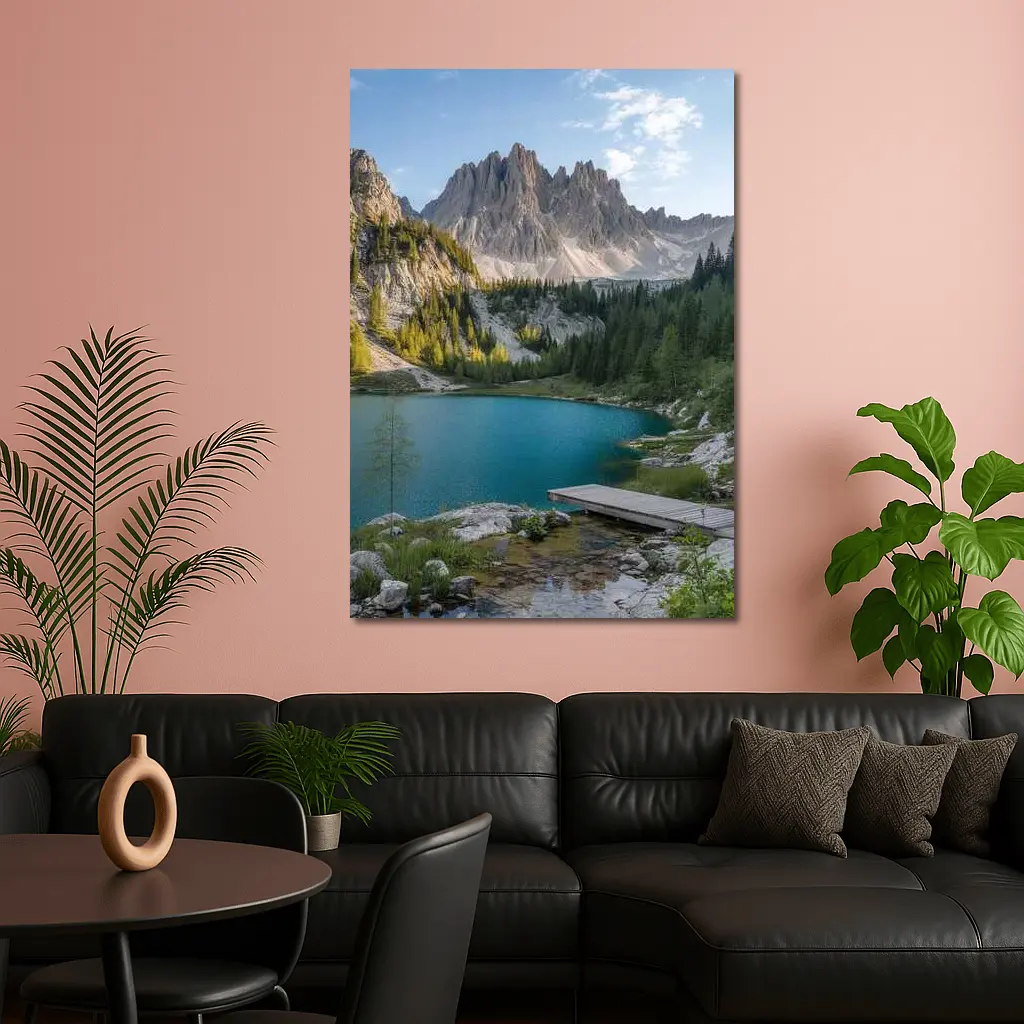 Alpine Lake Jagged Mountain Peaks Forest – Wall Art