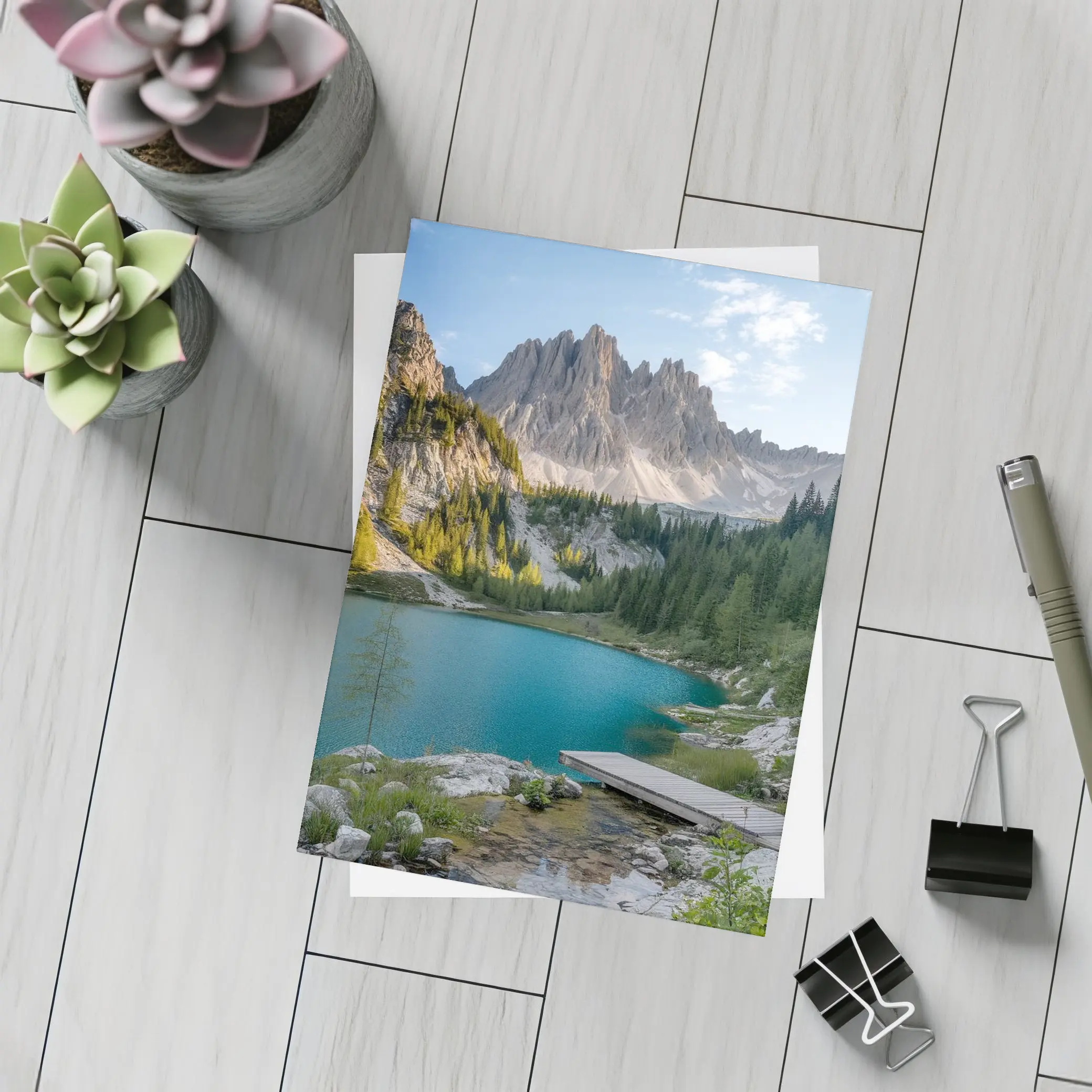 Alpine Lake Jagged Mountain Peaks Forest – Postcards